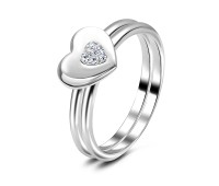 Heart-Shaped Dual Band Silver Ring NSR-2951